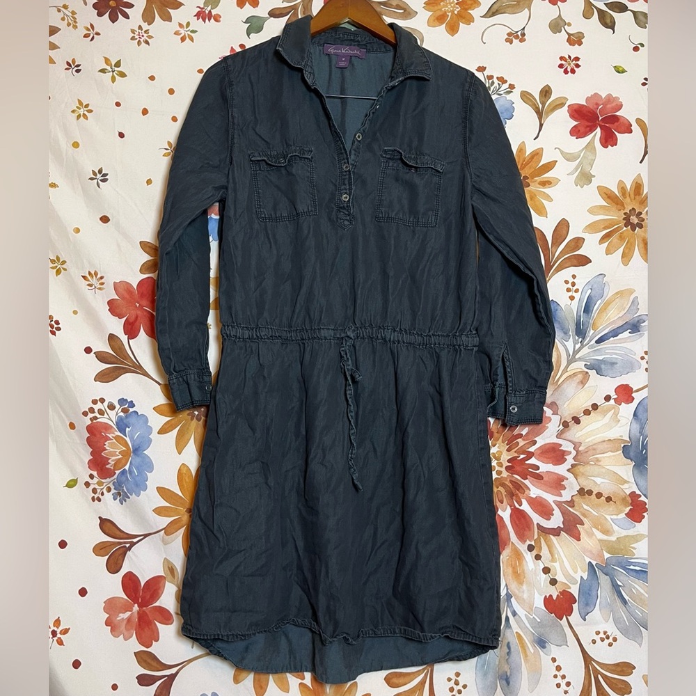 Gloria Vanderbilt M Washed Black RollTab Shirt Dress Midwest Cowgirl Spring